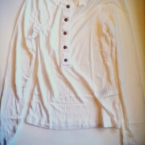 Ribbed Henley Long Sleeve Top in Off-White